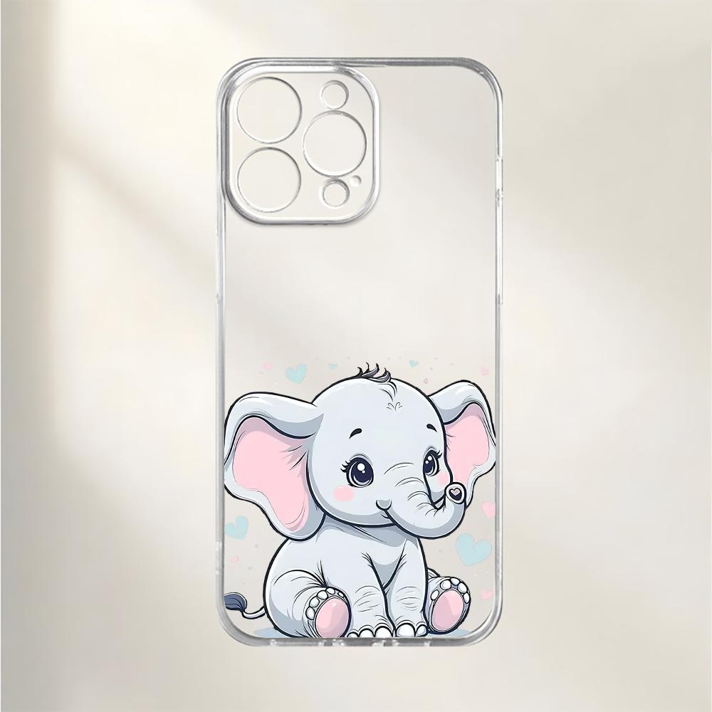 Transparent TPU Phone Case with Elephant Pattern Suitable for iPhone 17 16 15 14 13 12 11 Pro/Max/Plus Anti Drop and Shockproof
