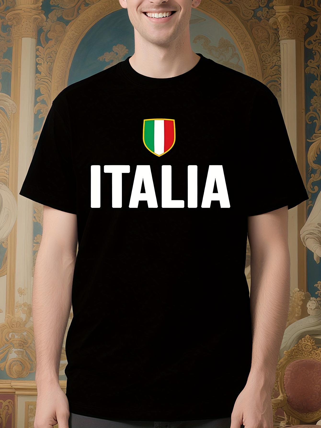 Italian Flag Tshirt - ITALIA Text and Shield Emblem - Bla... XXXXL