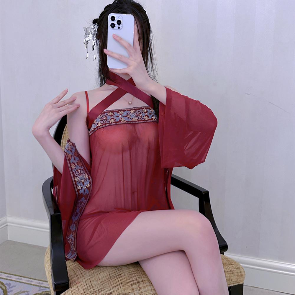 [Violent Concubine] Tang Style Sexy Hanfu Pajamas Exotic Court Suspender Chiffon Cardigan Shawl Set