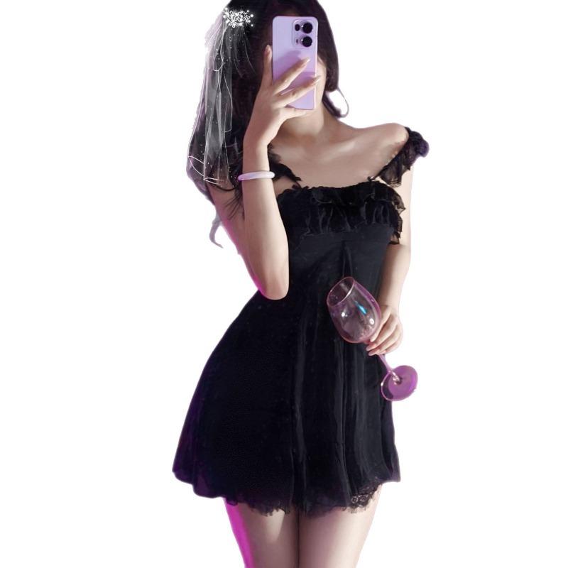 New Lace Mesh Suspender Nightdress Women's Summer Sweet Ruffle Edge Pajamas Skirt Super Fairy Pure Desire Loungewear