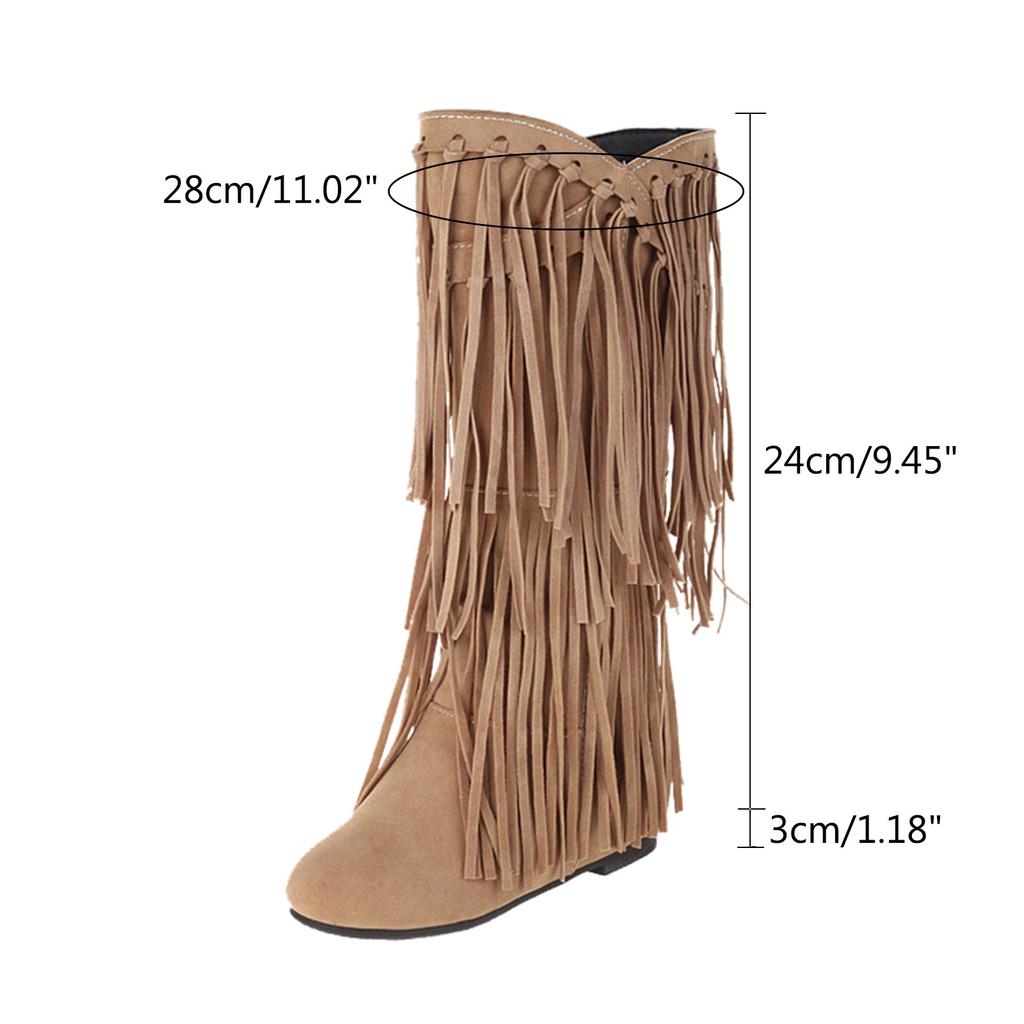 Stiefel Damen Mittlere Wade Mit Absatz Damen Winter Grober Absatz Fransenstiefel Innenverstärkung Mittlere Faux Leder Westernstiefel