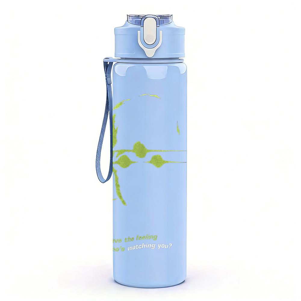 1PC Sunglasses male silhouette minimal print 750ml colorful plastic sports water bottle leakproof pop up lid with straw for outdoor work home use