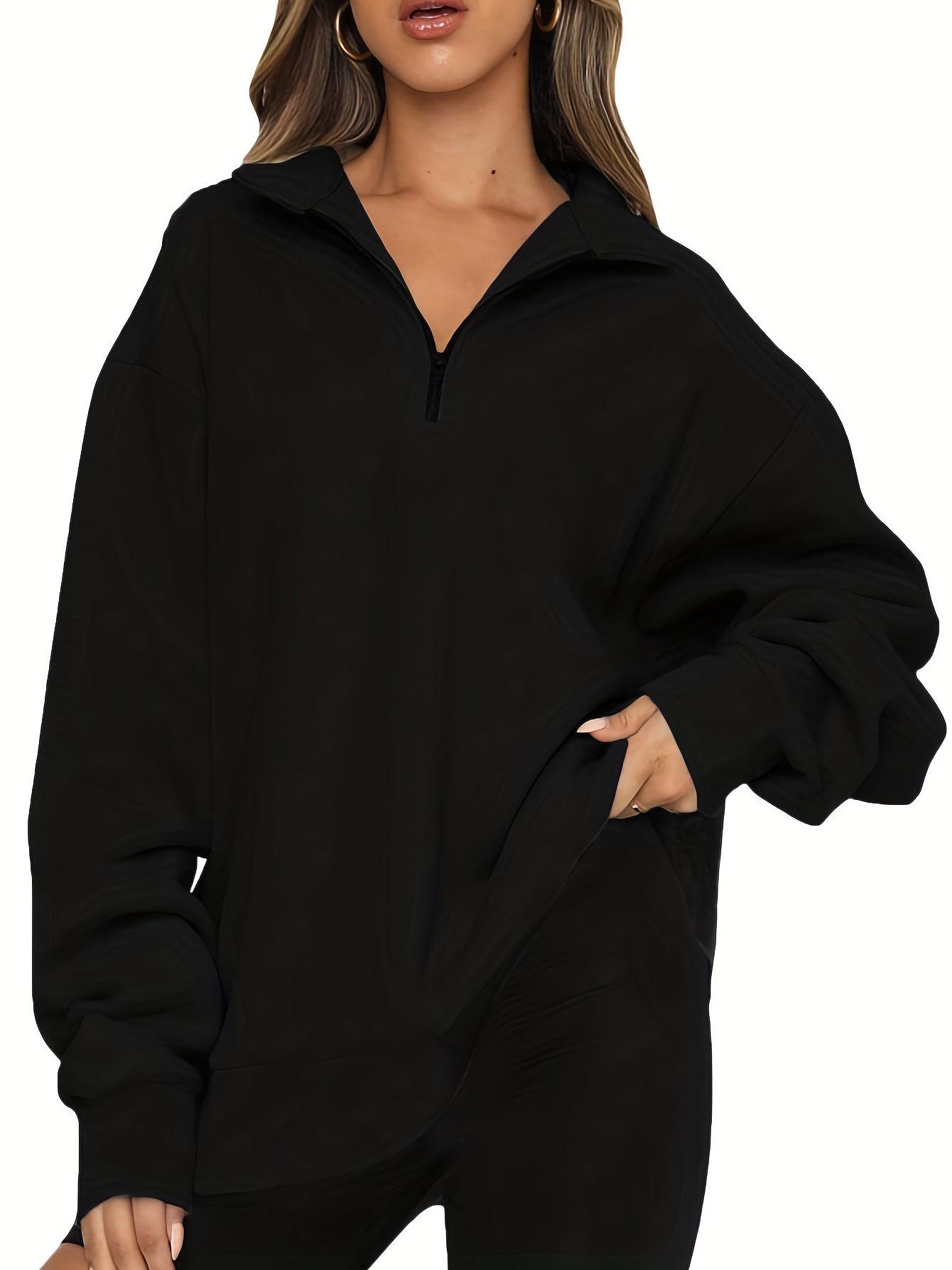 

2023 Осень/Зима Женская европейская и американская повседневная толстовка-пуловер с длинным рукавом и застежкой-молнией Triple Extra Large чёрный