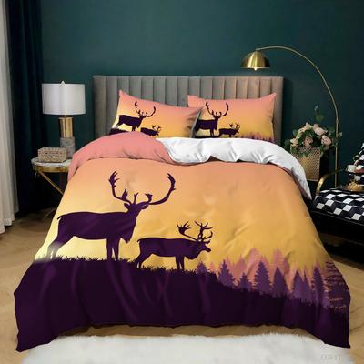 Vintage Print Deer Sunset Kit Quilt Cover Bedding Three-Piece Set