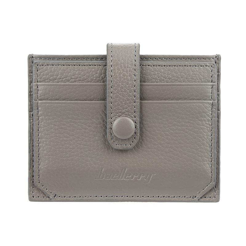 Baellerry Men and Women Multifunctional Short Purse Genuine Leather Wallet Ultra Thin Card Holder Unisex Billfold Snap Button Driver's License Bag