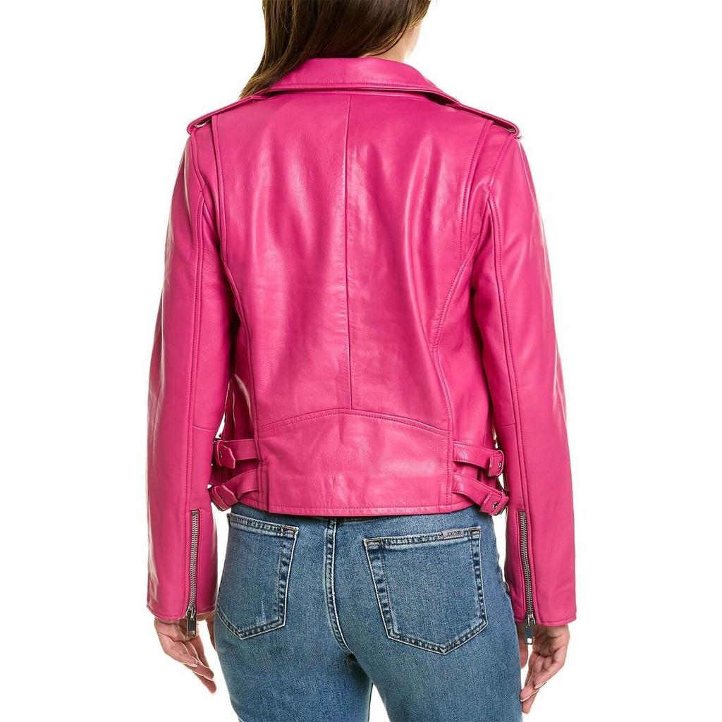 Party Halloween Designer Damen Slim-Fit Rosa Stilvolle 100% Lammfell Lederjacke