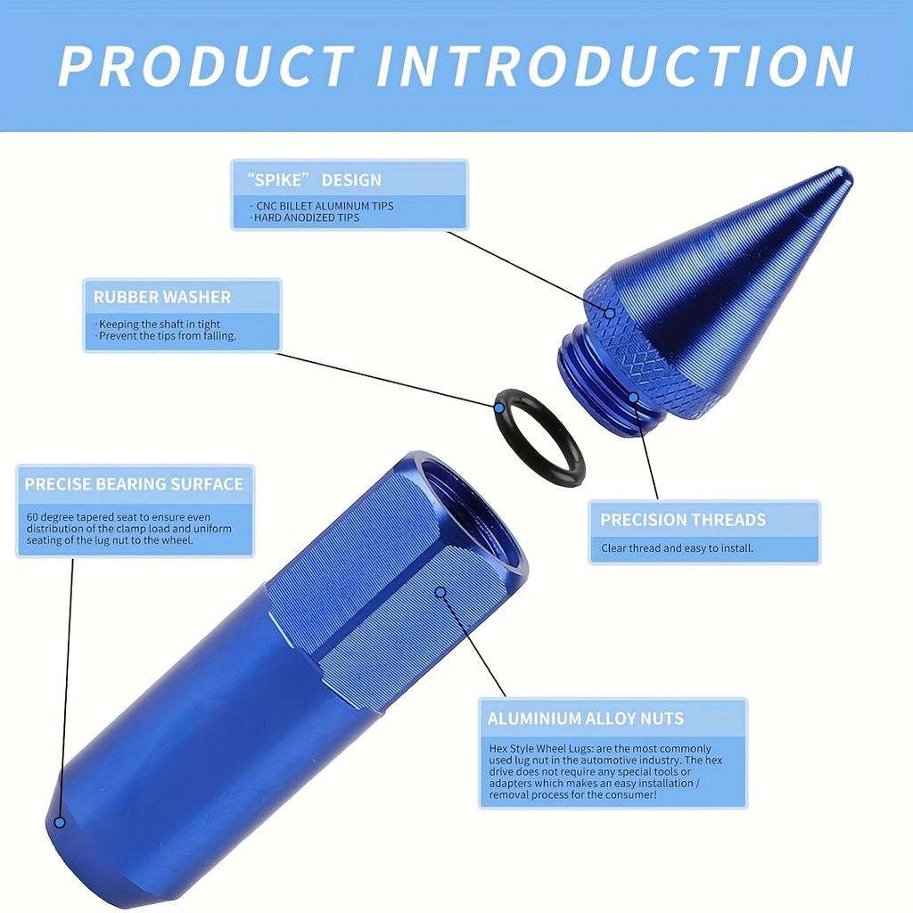 20pcs M12*1.5 Forged Lightweight Spike Nuts, Hexagonal Wheel Lug Nuts, Metal Construction, Precision Forged Nuts for Automotive Wheel Nuts