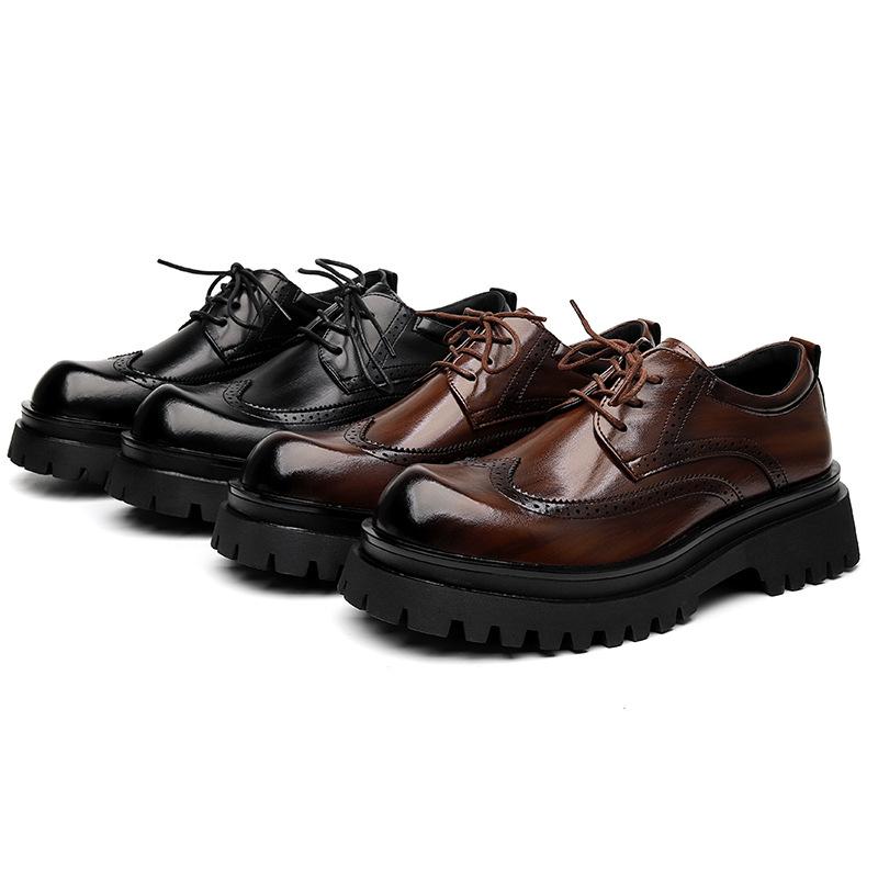 Men'S New Derby Brogue Boots Chunky Platform Lace-Up Ankle Boots British Style Premium Casual Fashion Comfortable Designer Shoes