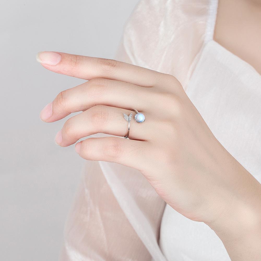 Ladies Adjustable Open Opal Mermaid Rings Jewelry