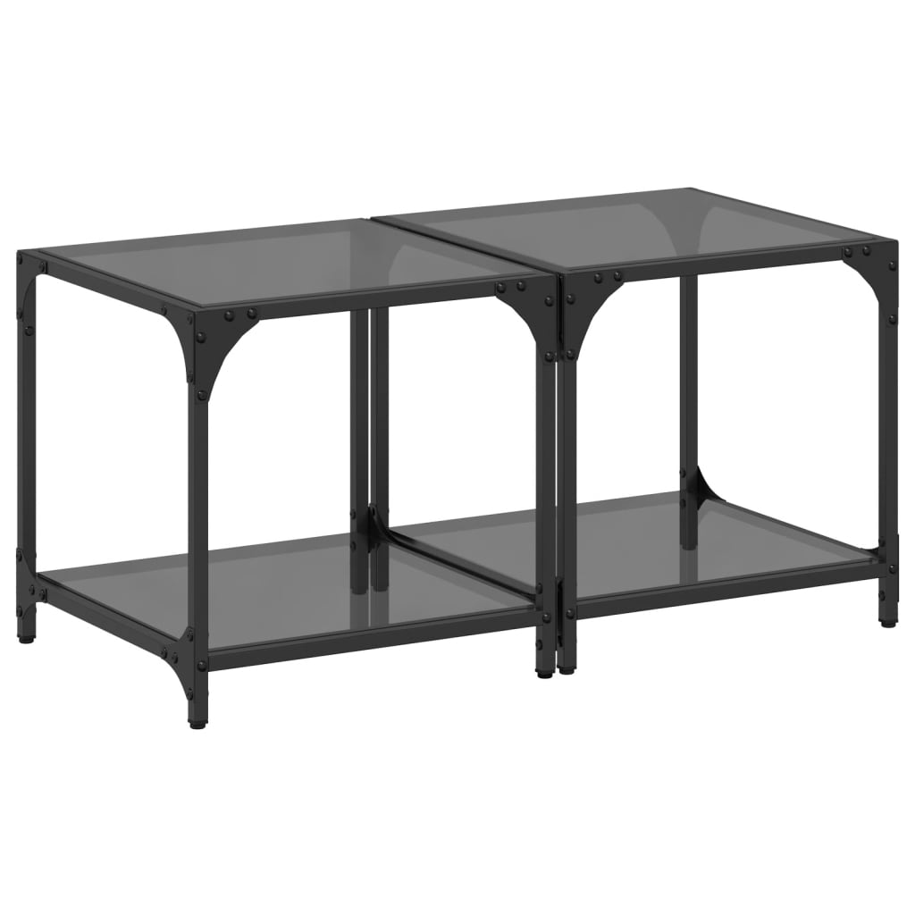 Vidaxl Coffee Tables with Black Glass Top, 2 Pcs, 40X40X40 Cm