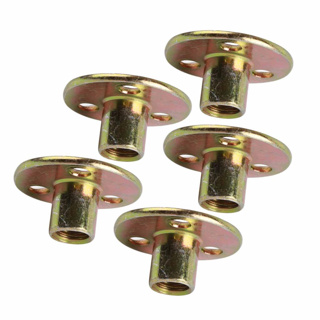 5 Pcs T Nut Flange 3 Hole Galvanized Iron Furniture Fixing Tee Round Base NutM10