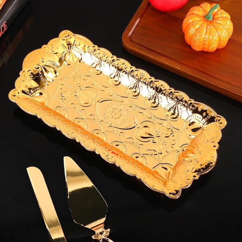 Exquisite Fruit Tray, Alloy Cake Plate, Gold Engraving Leaf Shape Snack Disc,Nuts Organizer Wedding Desktop Decoration,22.5 Cm