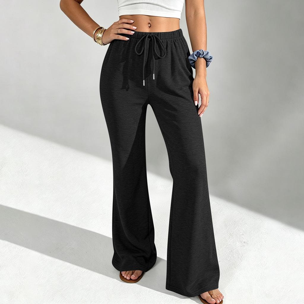 Women's Casual Color Drawstring Waist Loose Fit Flare Jogger Pants