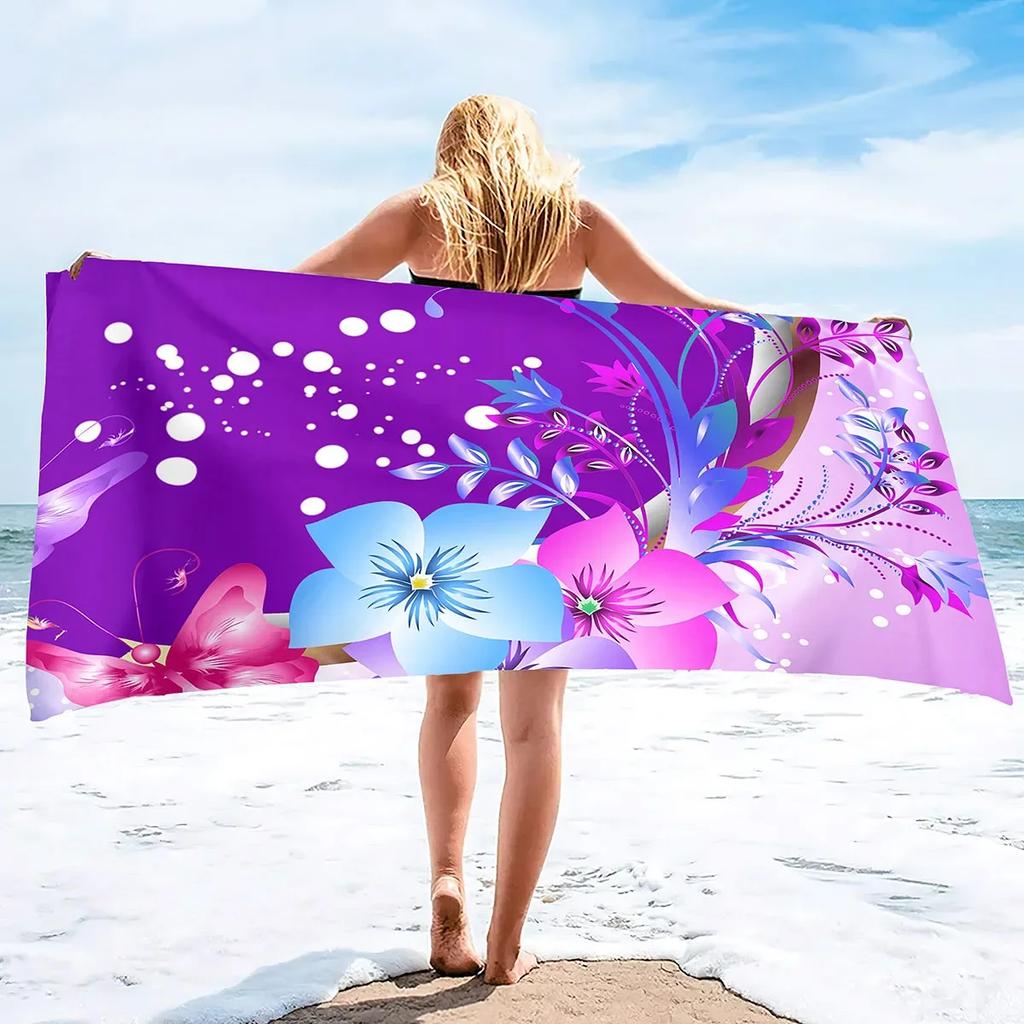 Microfiber Flowers Daisy Rose Beach Towel Blanket,Sand Proof Swimming Floral Flowers Bath Pool Towel for Travel Camping Sport