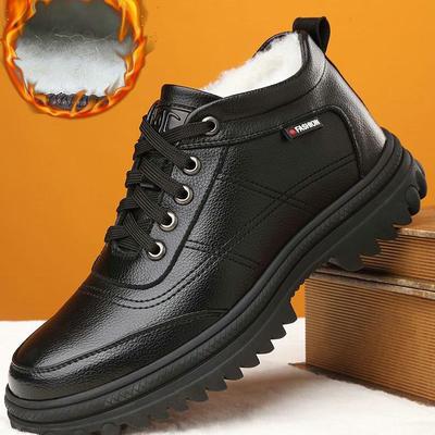 Winter Men's Warm Plush Thick Cotton Shoes, Snow Boots, Casual Leather Shoes