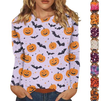 Women's Fashion Casual Halloween Printed Round Neck Long Sleeve Pullover Top
