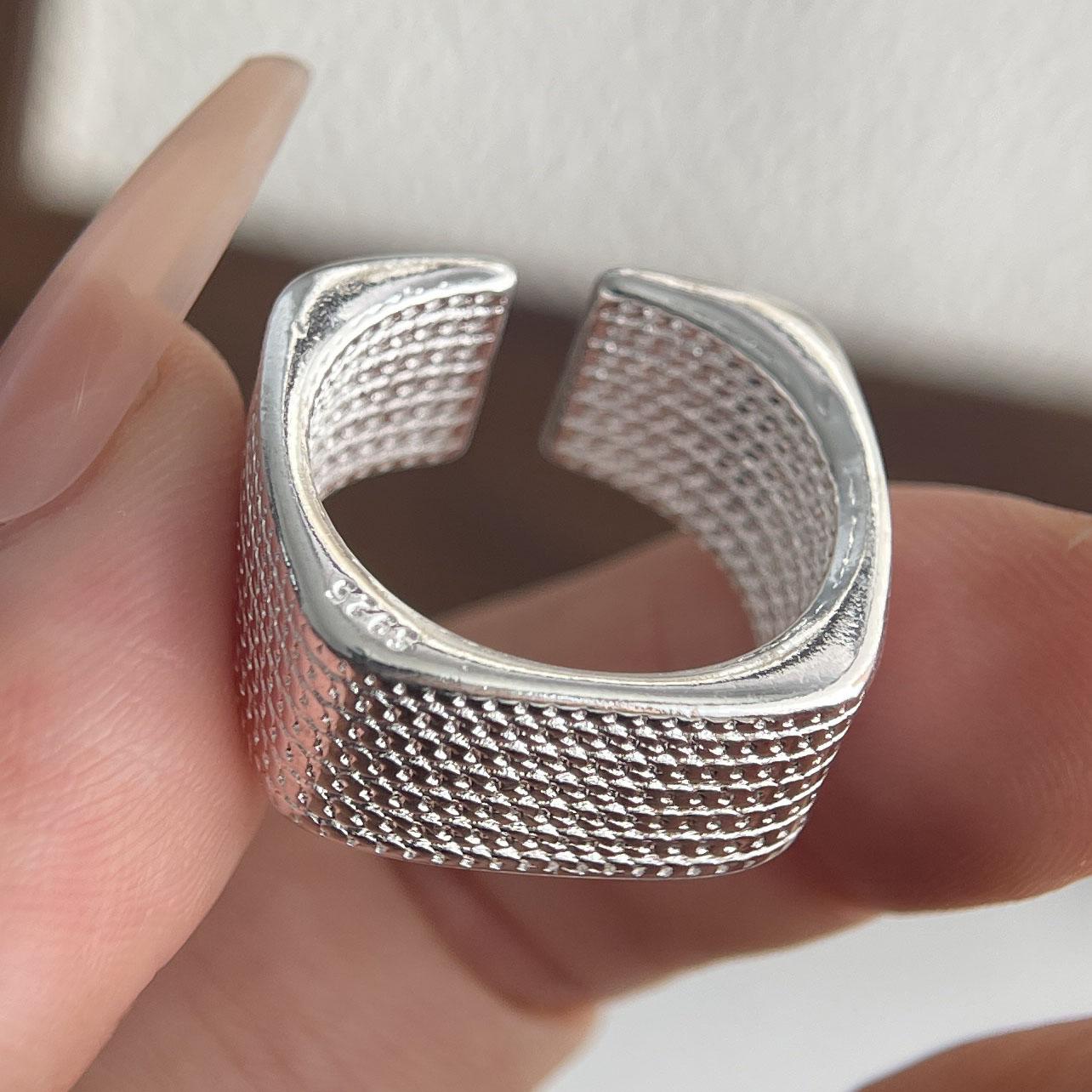 

BFCLUB Silver Color Rings for Women Simple Geometric Handmade Irregular Retro Ring Wide Fashion Allergy For Birthday Gift