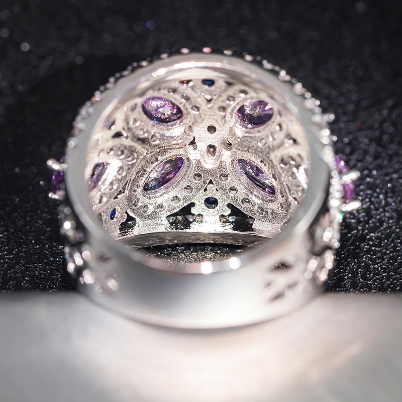 Huitan CopperColor Women Ring Inlaid Bright Multiple Colors CZ Fashion Party Accessories Elegant Delicate Daily Jewelry Gift