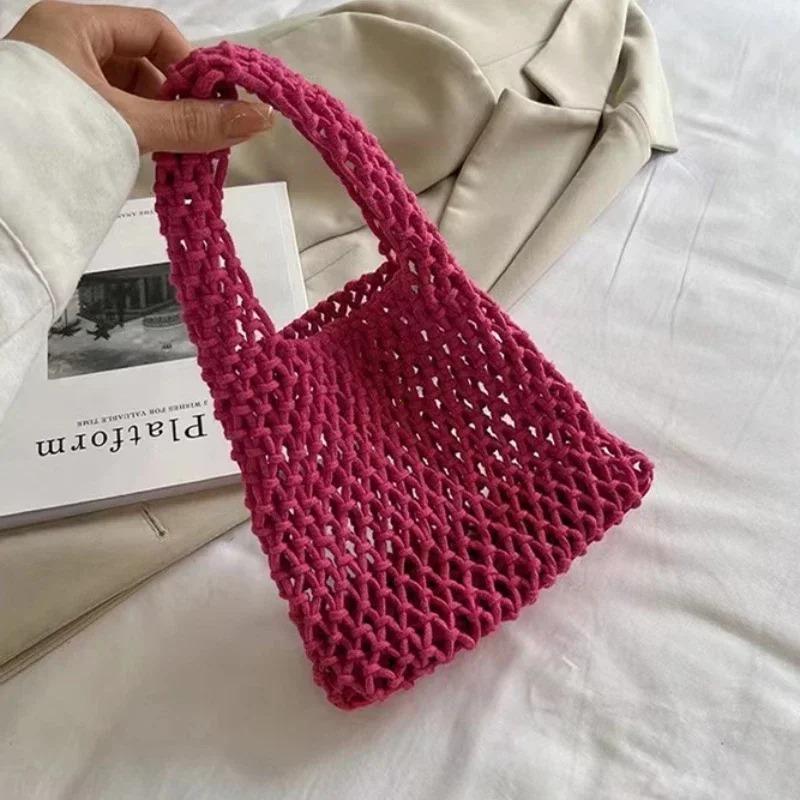 Borsa Piccola a Tracolla per Cellulare da Donna Colore Unito Intrecciata all'Uncinetto Leggera Borsa a Spalla Intrecciata Borse a Tracolla