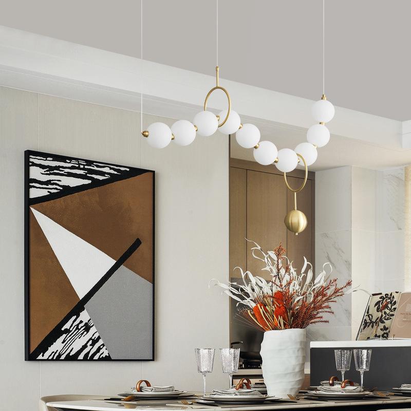 Nordic All-Copper Chandelier: French Pearl Necklace Design with Buddhist Beads and Acrylic for Dining and Living Rooms