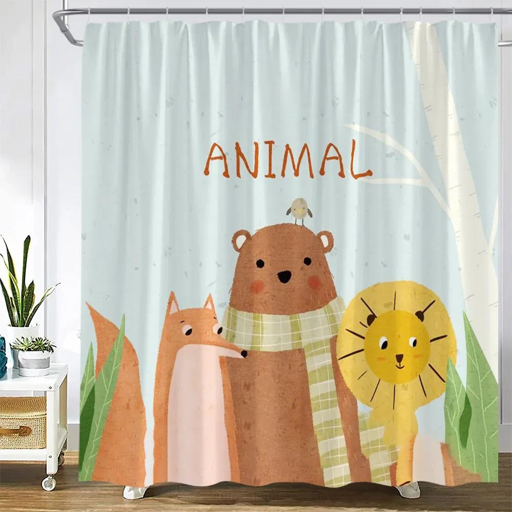 Funny Cartoon Shower Curtains Cute Cats Bathing Dinosaur Whale White Bear Animals Bath Curtain Children Room Bathroom Decor Sets