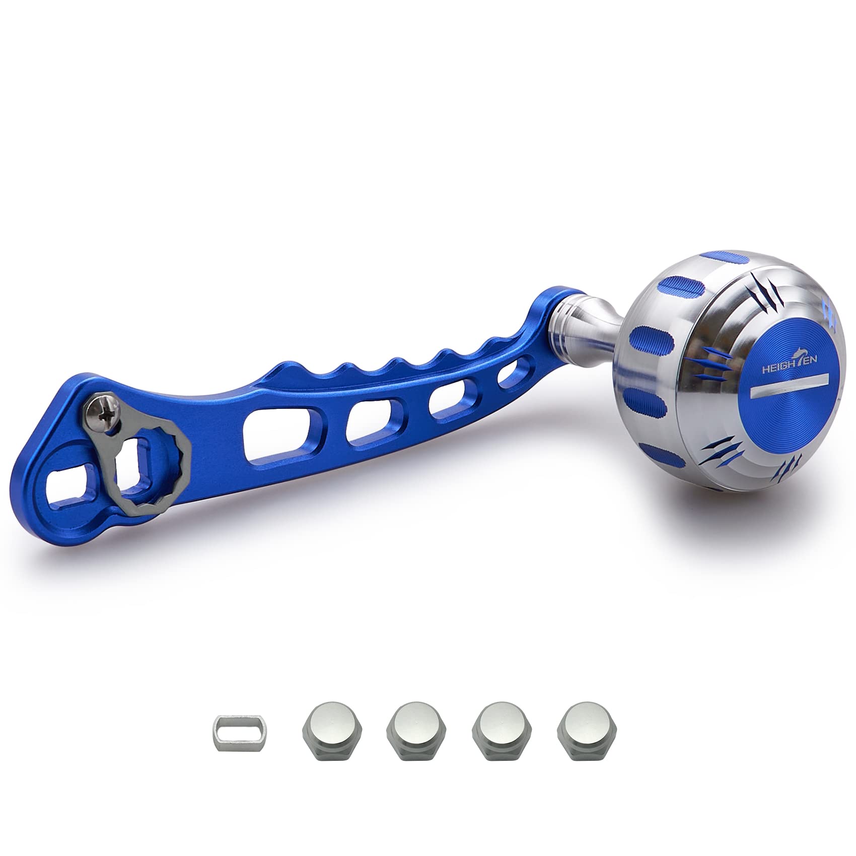 

HEIGHTEN Harmer Series 60/70/80/90mm Reel Handle (Silver/Blue) for Shimano, Daiwa, and Abu Baitcasting Reels (Adjustable, 80mm/90mm) (4 Colors) (258)