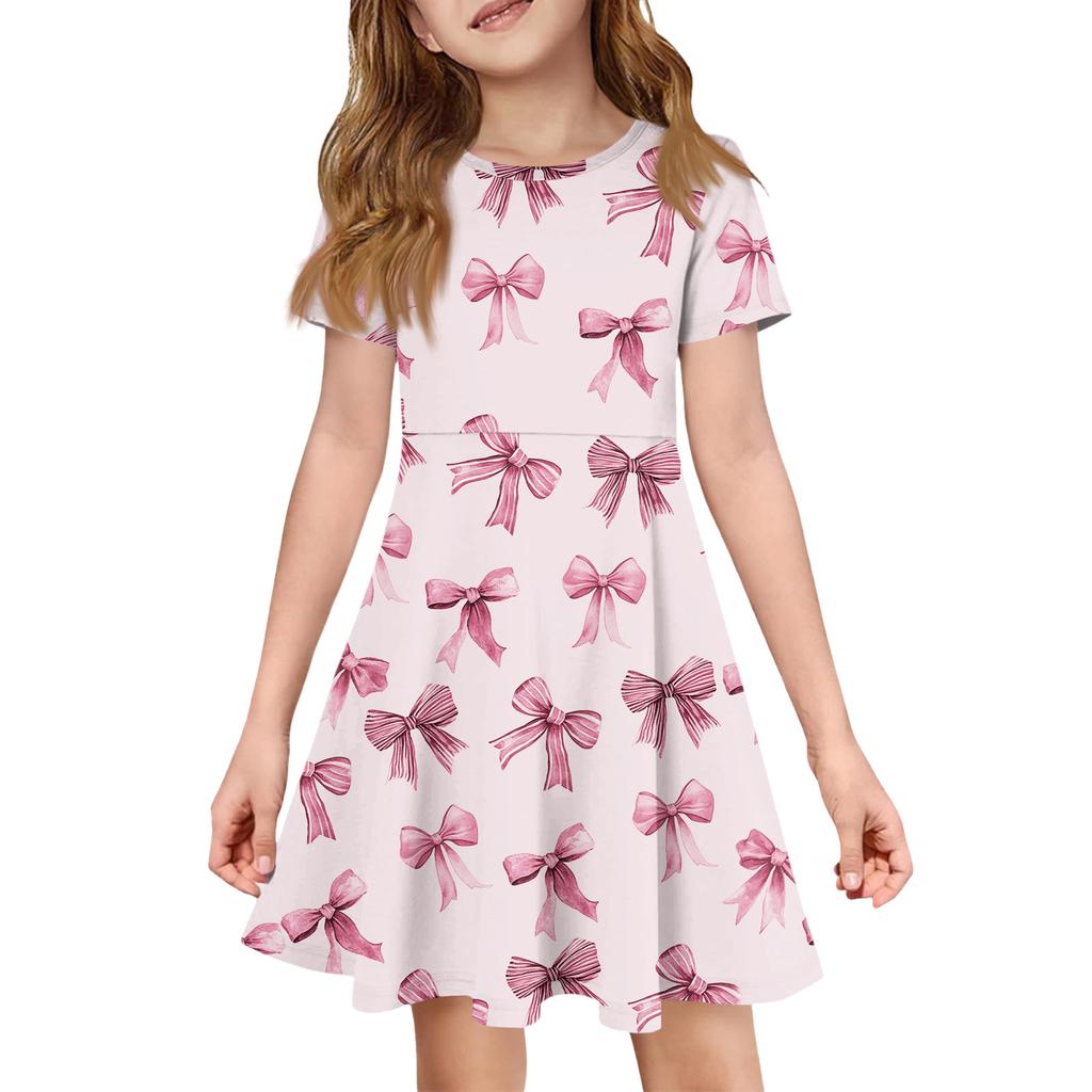 Girl Summer Dress Color & Print Short Sleeve Dress With Pocket Casual Dress Shorts Sleeve Party Dress Easter Day
