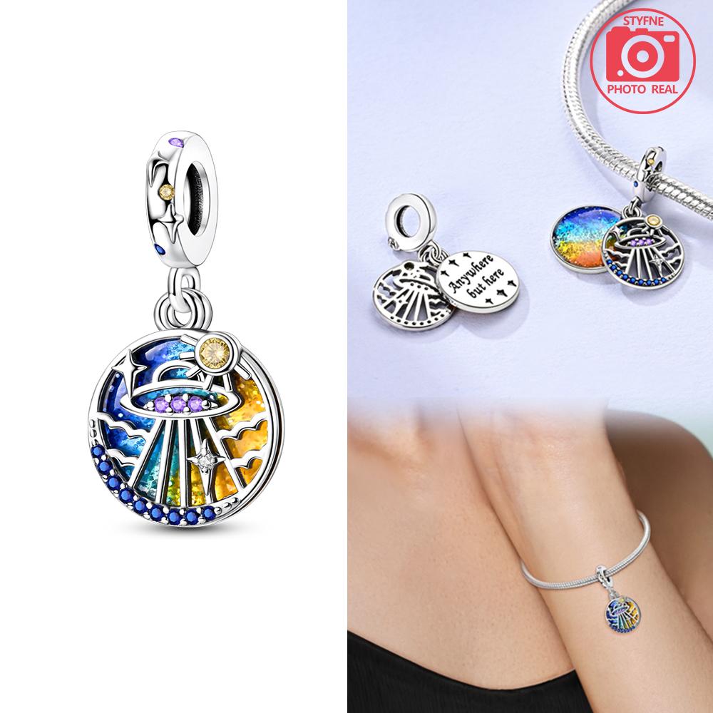 Dazzling Star And Moon Ship Double Layer Pendant Copper Colors For Charms Copper Colors Original Bracelet For Jewelry Making