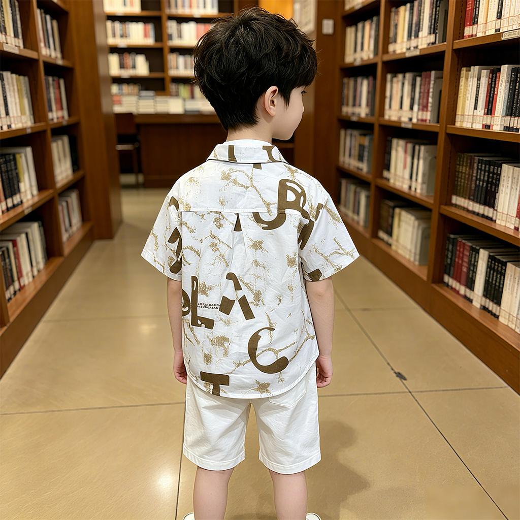 Boys' Collar Shirt Summer Men's Treasure Casual White Pure Cotton Children's Shirt