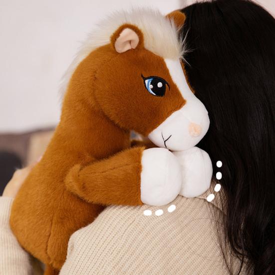 Cartoon Horse Plush Doll Sitting Pose Big Eye Horse Plush Toy Realistic Fluffy Stuffed Animal Year of The Horse Mascot And Gift