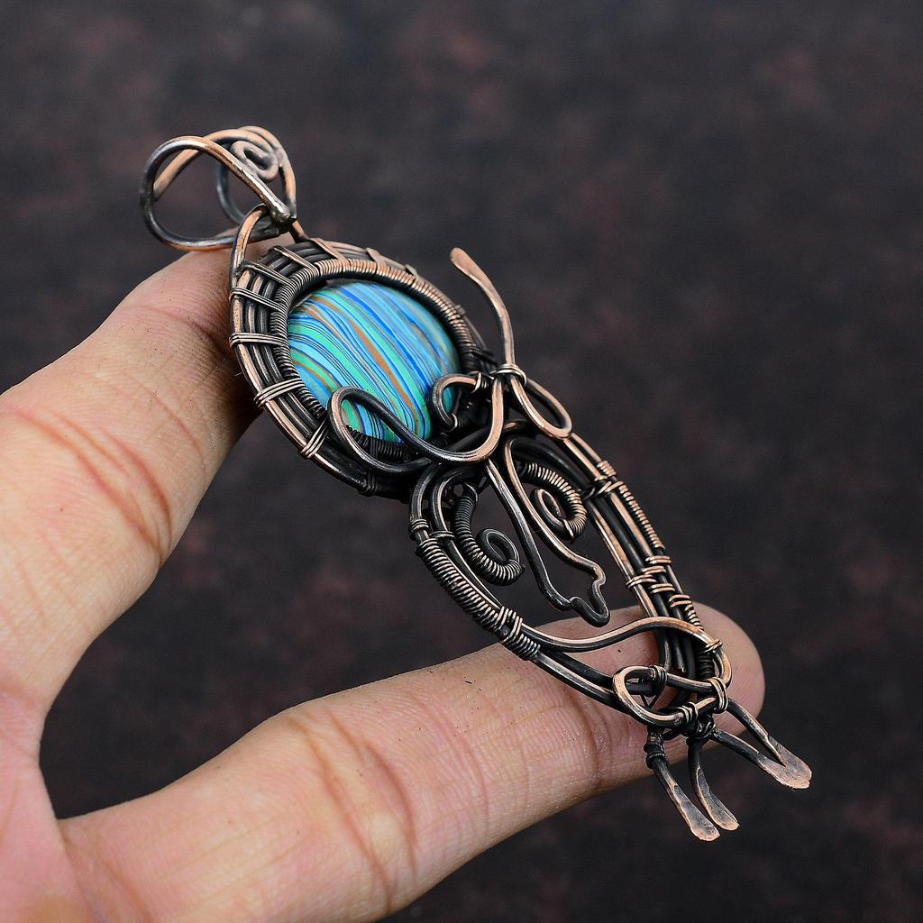 Rainbow Calsilica Pendant Copper Wire Wrapped Gemstone Pendant Real Rainbow Calsilica Jewelry Handmade Copper Wire Wrap Jewelry Gift For Him