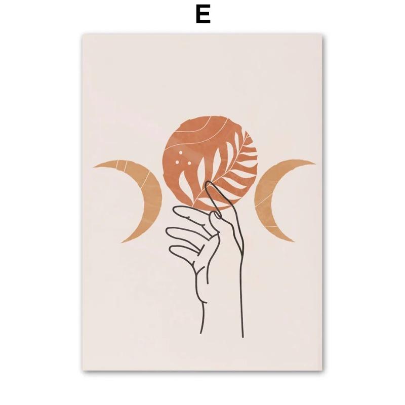 Boho Abstract Wall Art Canvas Painting Sun Moon Flower Line Girl Face Posters And Prints Wall Mural Pictures Living Room Decor