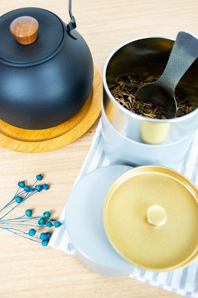 Nichi Nichi Dougu Tea Lacquered Flat Made In Gray Caddy, Can, 200g, Steel, Japan,