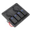 12V 24V 4 Gang Rocker Switch Panel IP65 Waterproof with Lighter Socket 2 USB for Car Boat