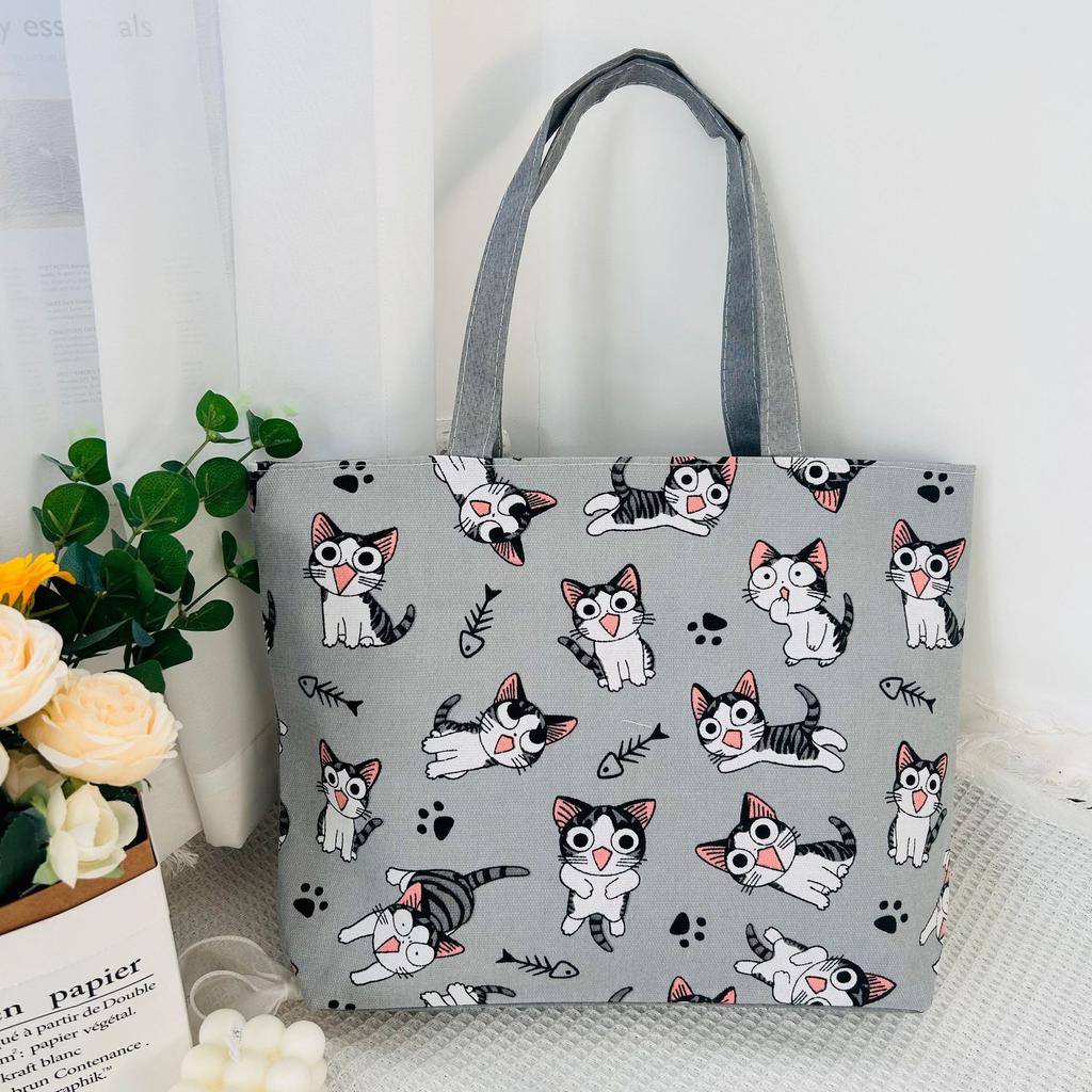 Women's Shoulder Bag Printing Pattern Small Canvas Shopping Bag Handbag Casual Bucket Female Outdoor Pocket