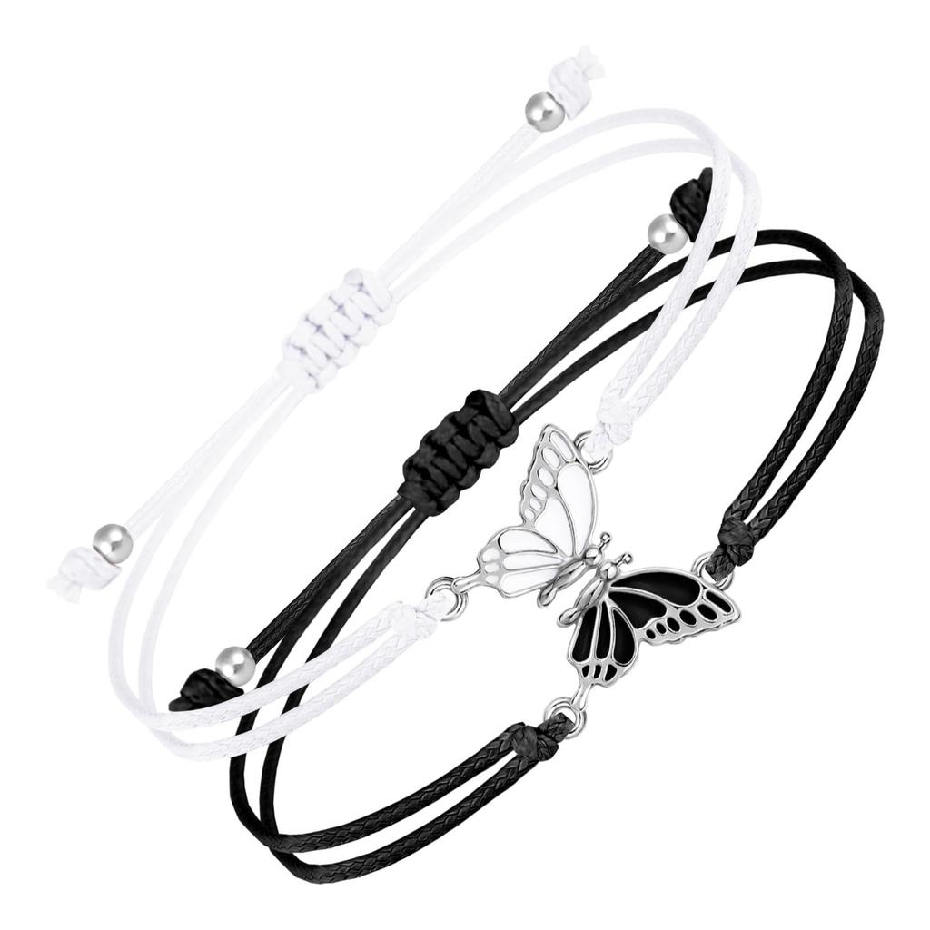 2pcs Matching Bracelets Butterfly Friendship Adjustable Strand Best Friends Bracelets Handmade Charm Couples Jewelry
