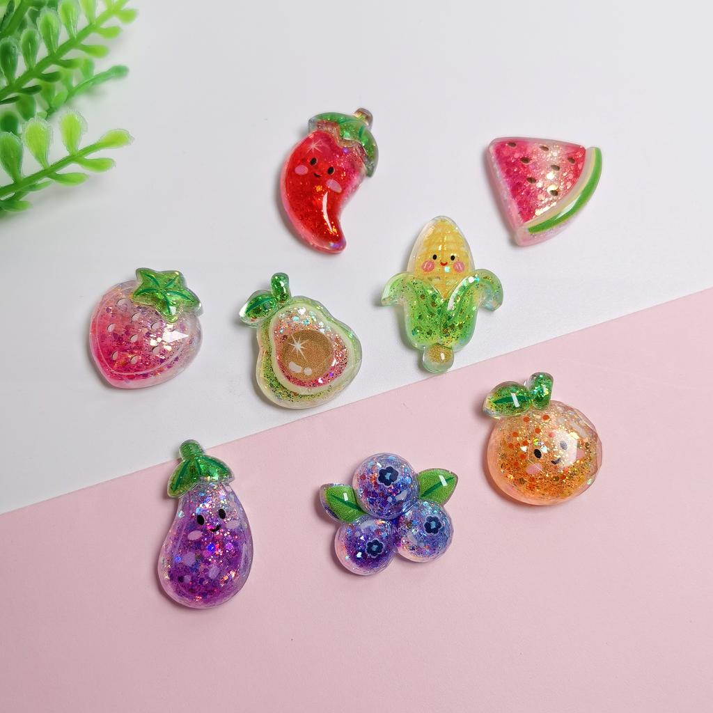 100Pcs Mixed Cartoon Glitter Watermelon Strawberry Cherry Flatback Resin Cabochon Scrapbooking for Phone Fruit Decoration DIY