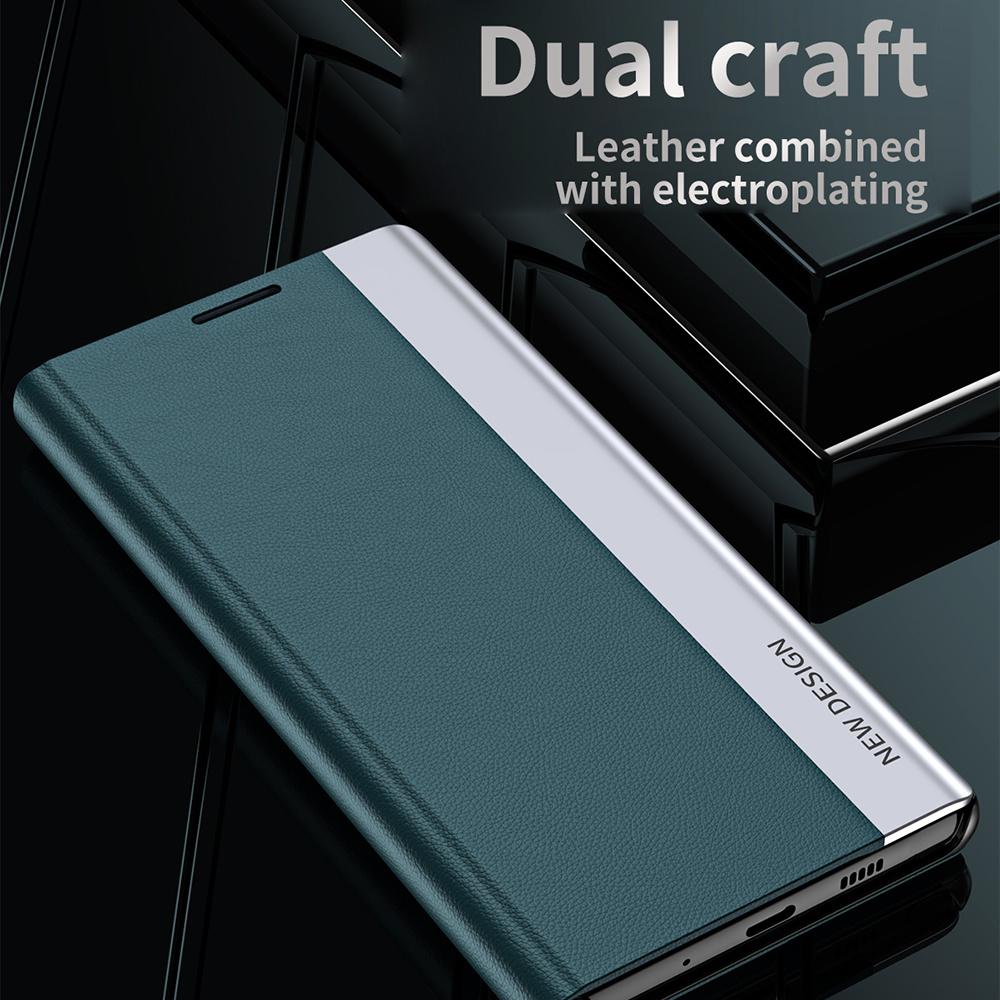 For Samsung Galaxy S23 FE PU Leather+PC Electroplating Phone Cover Drop Protection Stand Case