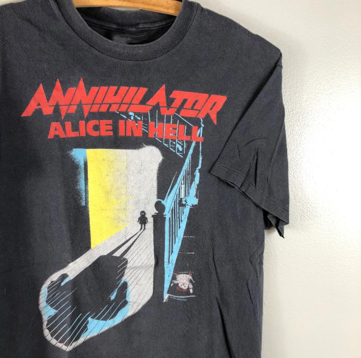 Unique 1989 Annihilator Alice in Hell Alice Black Full Size T-Shirt NZ343 XL