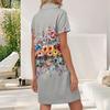 Women Summer T Shirt Dress Casual Short Sleeve V Neck Loose With Pockets