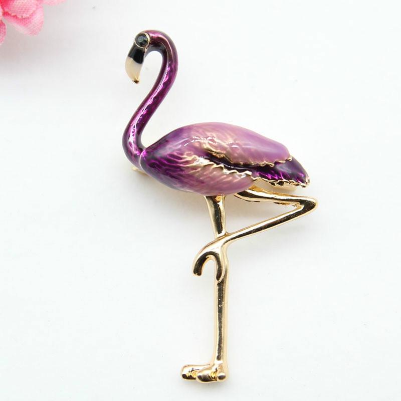 Stylish Cartoon Color Stereo Flamingos Pattern Brooch Jewelry Drip Oil Glass Alloy Pin