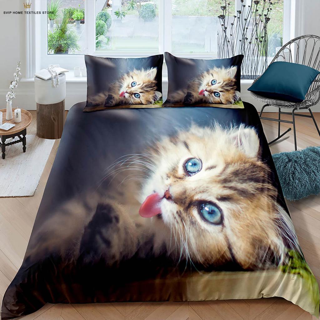 Comforter Cartoon Cute Cat 3D Printed Machine Washable Bedding Set Kids Gift 3 Pieces