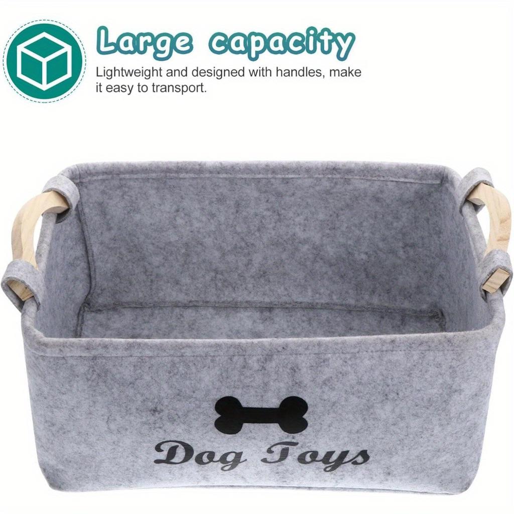 Multifunctional Felt Storage Basket Wooden Handle Pet Toys Home Organization Living Room Bedroom Use