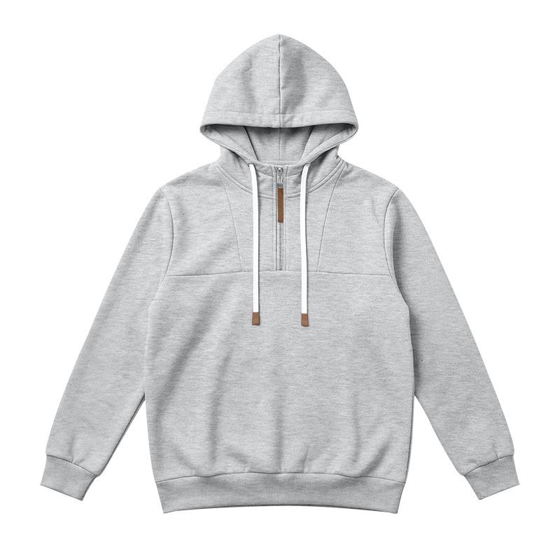 Men S Casual Half Zip Hooded Sweatshirt Basic Style European Size Autumn
