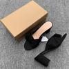 Summer New Flip-Flop Fashion Round Head Bow Denim Block Heel Open Toe Super Soft Non-Slip Women's Cool Drag