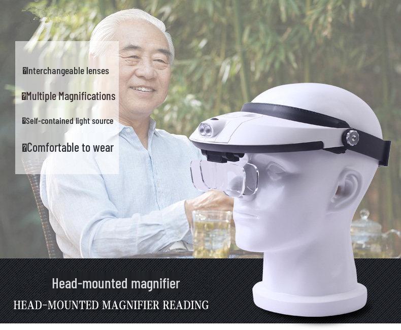 High-Definition Head-Mounted Magnifier with Dual LED Lights for Reading - Model 81001-G