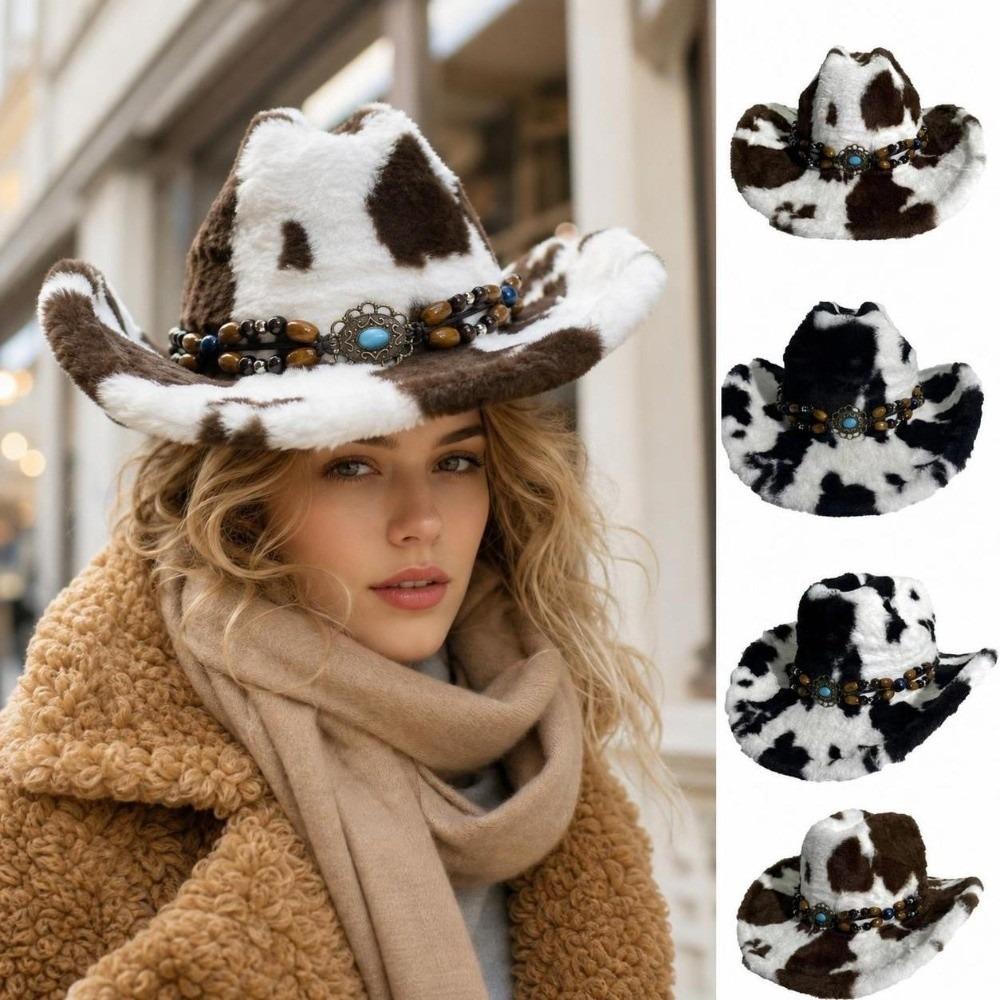 Soft Plush Faux Fur Cowboy Hat Wide Brim Windproof Cowboy Cap Western Cowboy Hat For Men Women