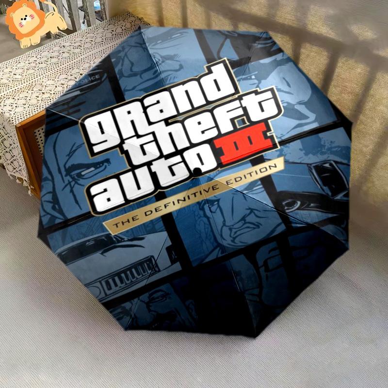 Vibrant Grand Theft Auto V Artwork Folding Umbrella 8 Paraphenoid Bones Durable Three Folds Sun Umbrella Gift