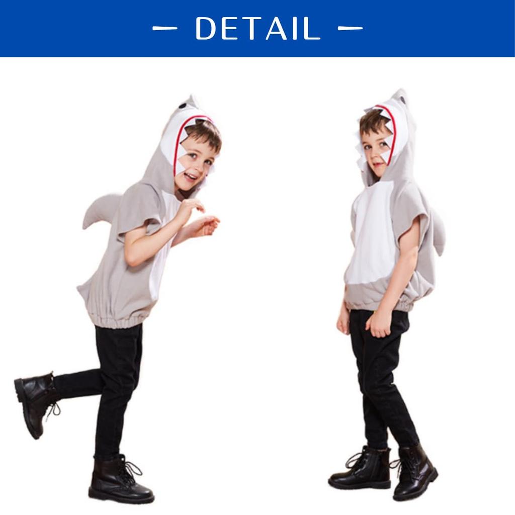 Uccellino Animal Kigurumi Costume for Kids, Cosplay, Halloween (Shark, 120cm)