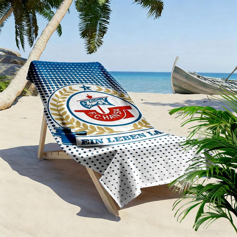 FC. Hansa Rostock Print Strandtuch, Großes Weiches Schnelltrocknendes Handtuch für Strand Camping Schwimmen